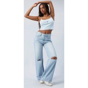 PacSun Light Indigo Ripped Dakota Mid Rise Baggy Jeans 32 New